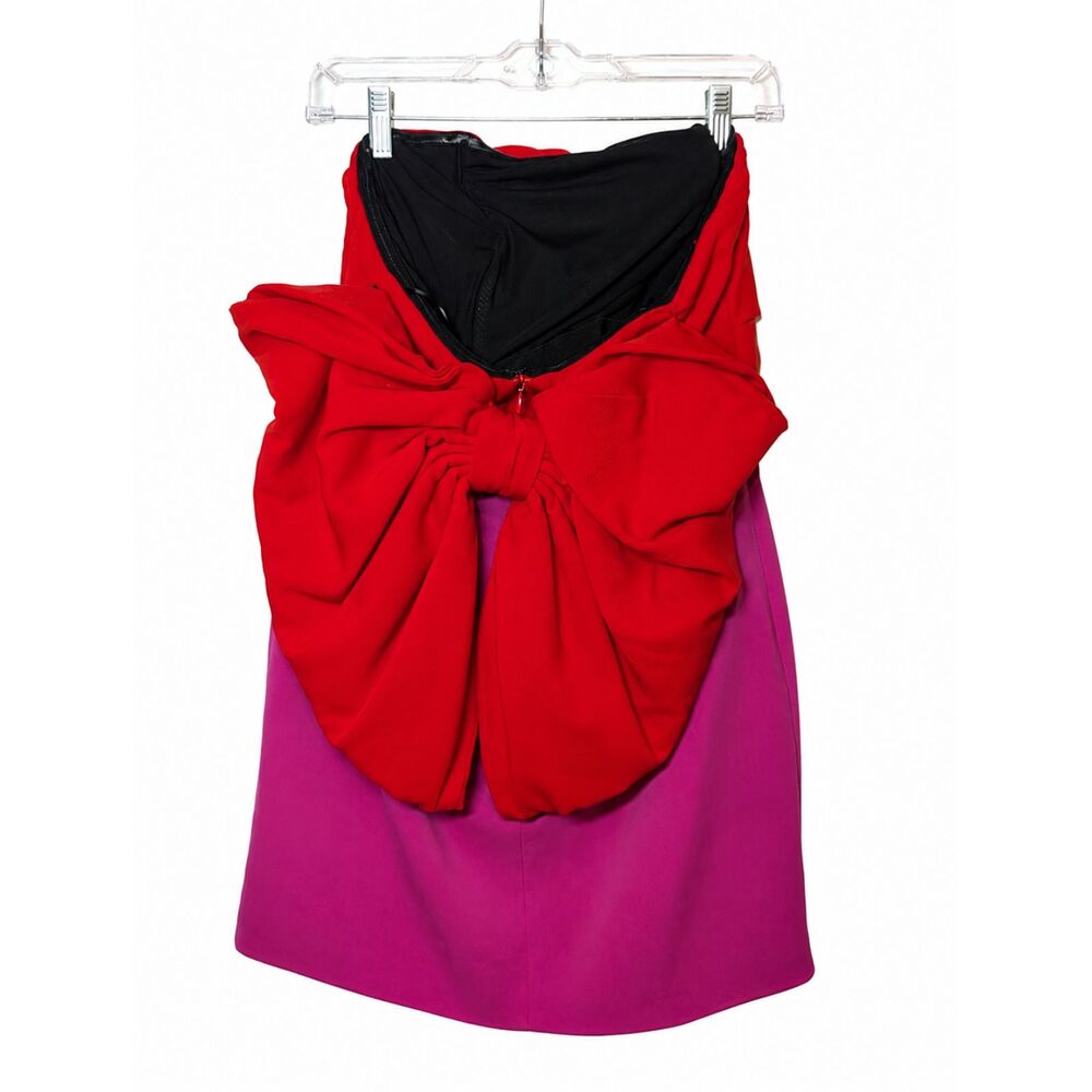 Toccin Strapless Colorblock Bow Dress Pink Red Size 6 Made in USA - Picture 4 of 9